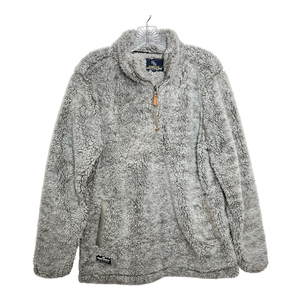 Simply Southern Sherpa Fleece Quarter Zip Pullover Sweatshirt Gray Size M